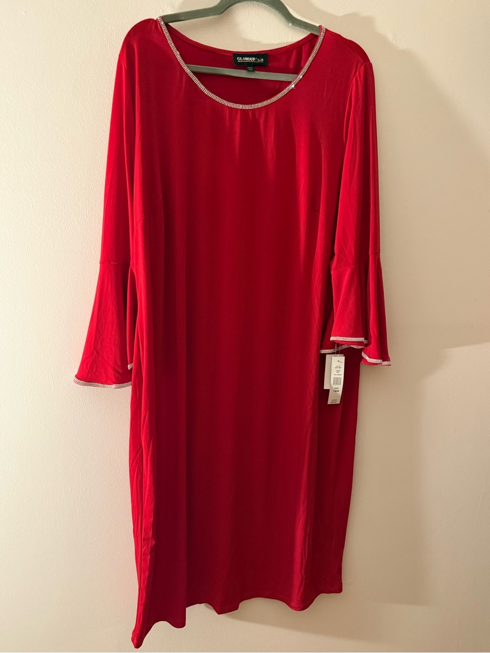 Glamorous Red Embellished Neckline Shift Dress